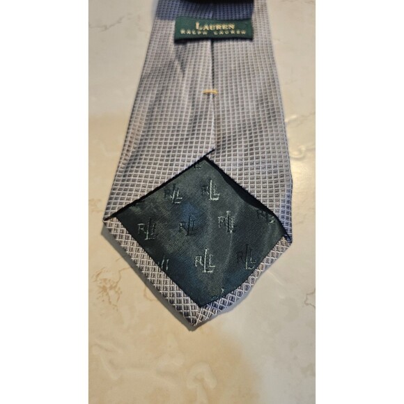 Lauren Ralph Lauren Mens Gray Tie Geometric Hand Made 100% Silk Made In USA - Picture 8 of 10